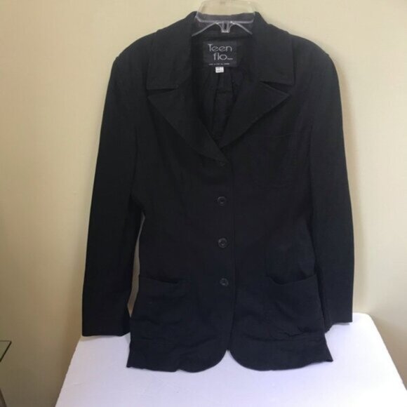 TeenFlo Paris Vintage Y2K Minimalist Stretch Jacket Blazer Cotton Pockets Button - Picture 2 of 12